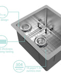 15 By 17 Inch Undermount Bar Kitchen Sink With Single Bowl Handmade Stainless Steel 18 Gauge T304 Built Tough Unbreakable Construction Satin Finish Includes Strainer And Bottom Grid