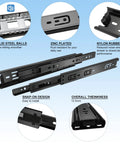 22 Inch Full Extension Drawer Slides 1 Pair 3 Fold Ball Bearing Side Mount Rails, showing zinc plated steel and nylon rubber