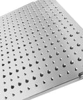 Close-up of a 16 By 16 By 0.8 Inch Aluminum Fixture Plate 6061 Anodized CNC Ready For Precision Milling with 8mm positioning holes.