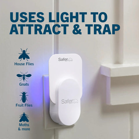 Heavy Duty Plug In Insect Trap For Indoors Badass Fruit Fly Gnat Moth Eraser With Uv Led Lighting mounted on wall.