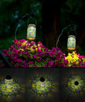 Three Piece Solar Powered Mosaic Lights Set For Outdoor Hanging Use Blue Lanterns Waterproof Night Lights illuminating garden