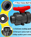 1 Inch Union Ball Valve 2 Pack Full Port UPVC SCH 80 Water Shut Off Valve overview with slip socket connection.