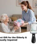 10X Lighted Magnifier With Rechargeable Battery, 3 Color Modes, Handy Rectangular Lens For Seniors And Low Vision shown with gift