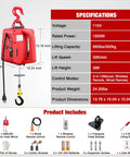 Nilight 3-In-1 Electric Hoist Winch specifications image, showing red 660 Lbs portable crane details, dimensions, and included accessories.