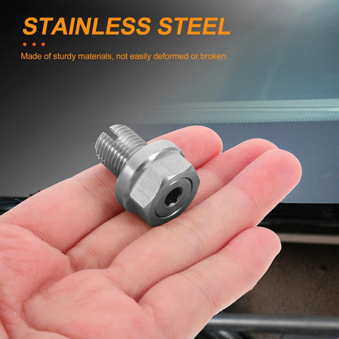 Fix That Leaky Oil Pan In A Snap! This Self-Tapping Oil Drain Plug And Gasket Repair Kit Is The Ultimate Auto DIY Fix To Stop Bad Leaks, Restore Seals, And Extend Your Engine Life Without Breaking The Bank. stainless steel self-tapping oil drain plug in hand