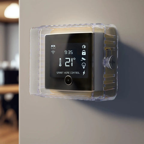 Thermostat Lock Box Cover With Key For 4.5 X 4 Inch Or Smaller Thermostats Transparent Guard Installed on Thermostat