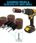 Sanding Drum And Sleeve Set For Drills And Drill Presses, Spindle Sander Attachment With 2 Inch Extra Long Surface, 1/4 Inch Shank
