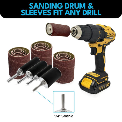 Sanding Drum And Sleeve Set For Drills And Drill Presses, Spindle Sander Attachment With 2 Inch Extra Long Surface, 1/4 Inch Shank