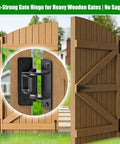 Heavy Duty Six Point Five Inch Bolt On Gate Hinges With Bearings, 1000 Lb Capacity Anti Sag L Shaped Gate Hardware, Built Tough Powder Coated Black Carbon Steel Garden Fence Barn Farm Gate, Four Pack on wooden gate