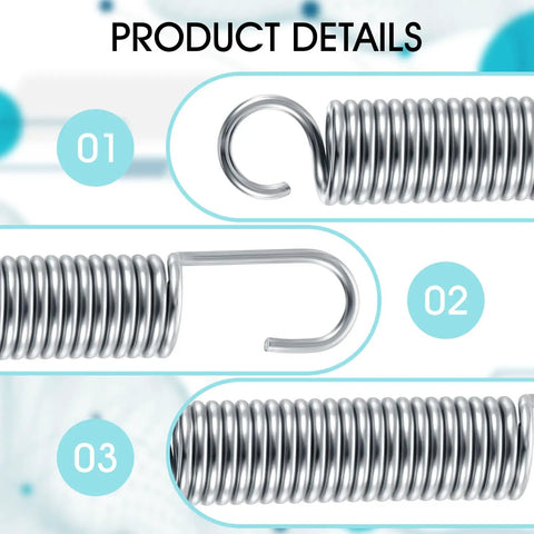 Close-up view of Heavy Duty 3 1 2 Inch Recliner Replacement Springs Two Piece Extension Tension Coils with hooks.