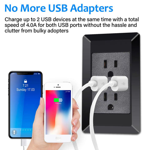 Built Tough Black Wall Outlet With Dual Usb Charging Ports 2.0 Amp Slick Plug And Play Electrical Duplex Receptacle Clean Wall Plate For House Rewiring And Gadgets 40 Pack with charging phones.
