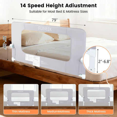 Swing Down Bed Rail Guard For Toddlers 59 Inch Long on king bed with adjustable height settings and reinforced alloy steel frame.