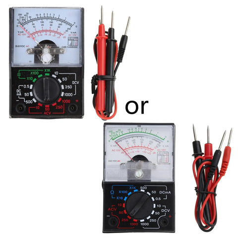 Analog Multimeter for Physics Classrooms and Lab Experiments That Reads Voltage, Current, and Resistance in AC and DC Modes with leads