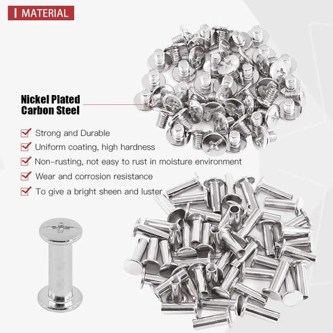 Heavy Duty 50 Pack M5 X 15mm Phillips Chicago Screw Posts Binding Screws Assortment Kit displayed, showcasing shiny nickel-plated carbon steel.