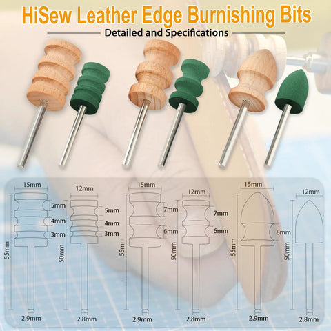 Top Shelf Leather Burnishing Bits For Rotary Tools Heavy Duty Edge Finishing Kit with detailed sizes and specifications.
