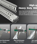 Beefy Heavy Duty Drawer Slides 1 Pair Supports Up To 200 Lbs Full Extension Ball Bearing Rails For Cabinets And Tool Boxes 16 Inch With M4 Screws Built To Last. 16-inch steel drawer slides, 1.8mm thick, 51.1mm wide