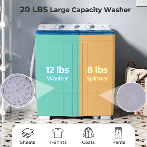 No Sweat Compact Twin Tub Washer And Spinner Combo Portable 20 Lb Heavy Duty Laundry Machine with dual tubs for effective washing and spinning.