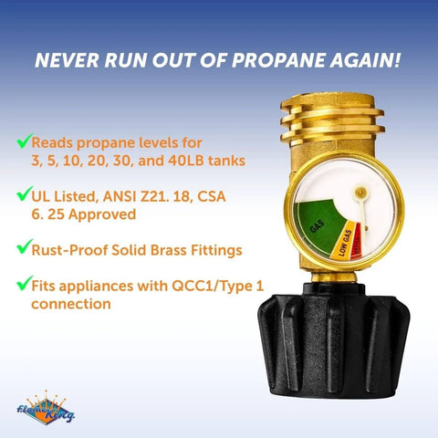 Propane Tank Gauge Level Indicator And Gas Pressure Meter With Color Coded Glow In The Dark Universal For All Cylinders Solid Brass 2 Pack