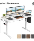 Electric Standing Desk With Four Memory Presets And No Sweat Height Adjustment In White, featuring 48x24 dimensions and dual screens.