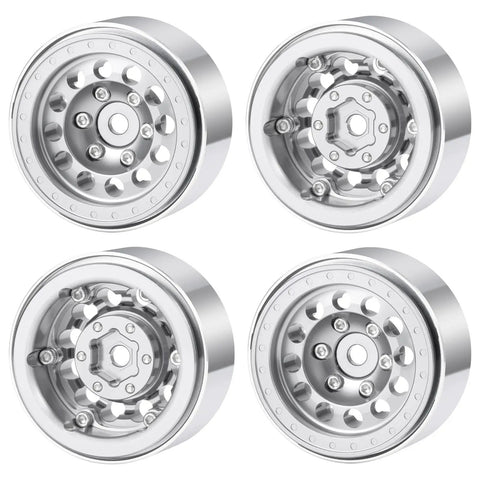1.3 Inch Beadlock Aluminum RC Wheel Set For 1/18 TRX4M And 1/24 Axial SCX24 Crawler Upgrades In Silver Three Piece Easy Assembly