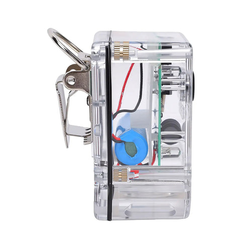 Built Tough Motion Sensor Safety Alarm For Frontline Workers With 100dB Distress Alert side view showing internal components and keychain attachment.