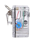 Hella Dependable Firefighter Distress Alarm With Automatic Motion Detection, clear casing, visible battery, 3 inch size.