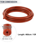 Coiled red Silicone Vacuum Hose For Your Ride 15 Ft Long High Temp 3mm ID Approx 0.12 Inch 10mm OD 3.5mm Wall Red Heavy Duty Automotive Vacuum Line 130 PSI Max Pressure One Piece Ride Ready showing dimensions.