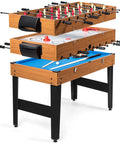 Premium 3 In 1 Game Table Combining Foosball Billiards And Slide Hockey, solid wood design with multiple game surfaces, 48x23x32.5 inches.