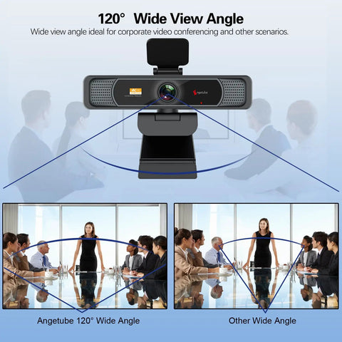 Lock In With This Crisp 4K Ultra HD Webcam Featuring A Broad 120 Degree Wide Angle Lens showcasing dual mics and wide view for video calls.