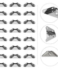 Heavy Duty Stainless Steel Corner Brackets Set, 24 Pack Triangular Shelf Supports for Furniture with close-up details