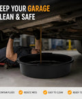 Heavy Duty Vehicle Service Drain Pan With Guide Lip Design For Smarter Oiling Jobs, 6.5L, used under car for fluid collection.