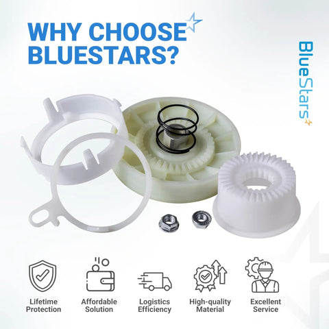 Complete W10721967 Clutch Cam Assembly And W10528947 Driven Hub Kit For Whirlpool Kenmore Top Load Washer with white plastic parts.