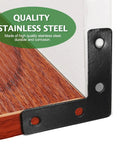 20 Pack L Shaped Flat Mending Plates 50mm By 50mm Right Angle Corner Braces For Photo Frames Black Stainless Steel Beefy Rustproof Frame Brackets With Screws Heavy Duty Wood Metal Repair Clips installed on wood corner