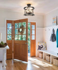 Farmhouse Semi Flush Mount Light Four Light Matte Black Industrial Ceiling Fixture in cozy entryway