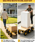Beast Mode Six Wheel All Terrain Furniture Dolly Moves Heavy Loads up to 1500 Lbs Heavy Duty Moving Cart 35x18 Inches with Rust Proof Welded Frame and Non Marking Pads for Smooth Transport Anywhere Without Breaking a Sweat During Moves, trailer setup with board top