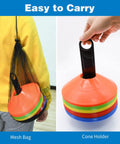 Image of 25 pack disc cones with carry bag and holder for soccer drills boundaries speed training obstacles and targets