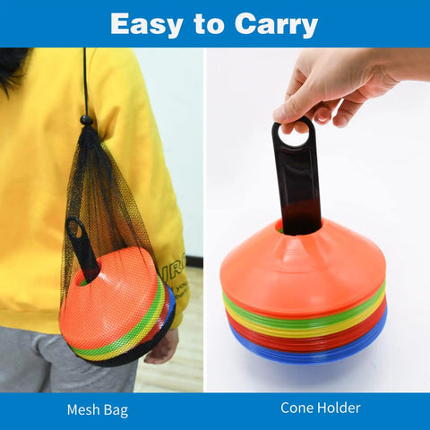 Image of 25 pack disc cones with carry bag and holder for soccer drills boundaries speed training obstacles and targets