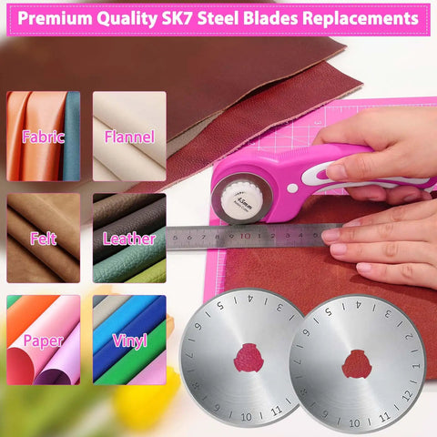 Using 45mm Rotary Cutter Kit With Self Healing Cutting Mat And 2 Replacement Blades For Sewing and Crafting on fabric