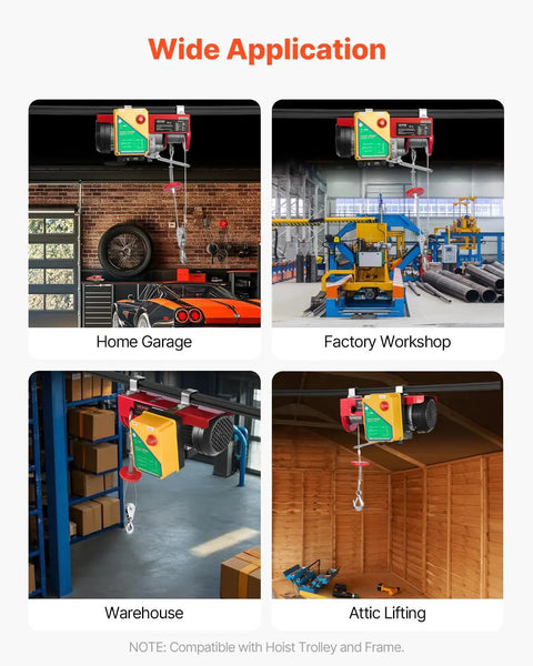 Heavy Duty Wireless Electric Hoist 1320 Lb Lift, 1150W 110V Steel Wire Winch With Remote Control, 40-Foot Lift Height in garage and warehouse