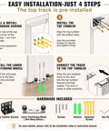 Massive Space Saver Trackless Sliding Barn Door With Built In Mirror And Soft Close Hardware Kit To Keep Your Floors Clear And Glides Like Butter For A Zero Hassle Room Upgrade Homeowners Absolutely Love installation steps diagram highlighting tools and components.