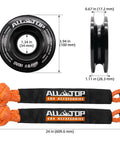 Hardcore Synthetic Soft Shackle and Recovery Ring Kit With Snatch Pulley Ring, dimensions shown, for winch tackle systems