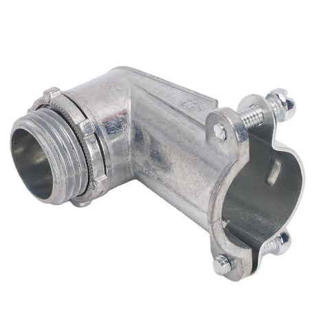 Rock Solid 90 Degree Squeeze Connector For 1/2 Inch Ac Mc And Flexible Metal Conduit, zinc alloy fitting, right angle design
