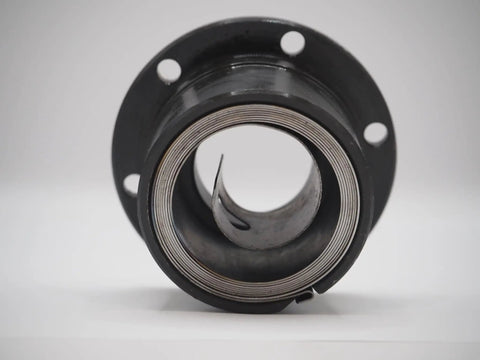 Heavy Duty Solid Steel Clock Spring Housing Assembly For Milling Machines, close-up view showing coil and mounting holes.