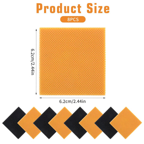 8 Pack High Heel Patches Rubber Heel Caps Non Slip Tread Pads Replacement Square Soles For Heels Durable Anti Slip Protectors For Boots And Shoes Easy Install 6.2x6.2x0.4 cm visible with product size measurements.
