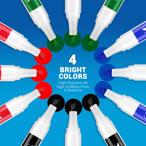 Chisel Tip Dry Erase Markers With Magnetic Whiteboard Eraser 36 Bulk Pack in four bright colors for classroom use