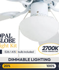 Alvina 42 Inch Ceiling Fan With Light and LED Kit showing opal globe light kit and dimmable lighting feature.