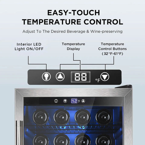 37 Bottle Freestanding Wine Cooler With Stainless Steel Reversible Glass Door And Quiet Compressor for home bar