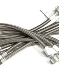 Bundle of heavy duty toilet water supply line braided stainless steel with three eighths inch compression to seven eighths inch ballcock threads