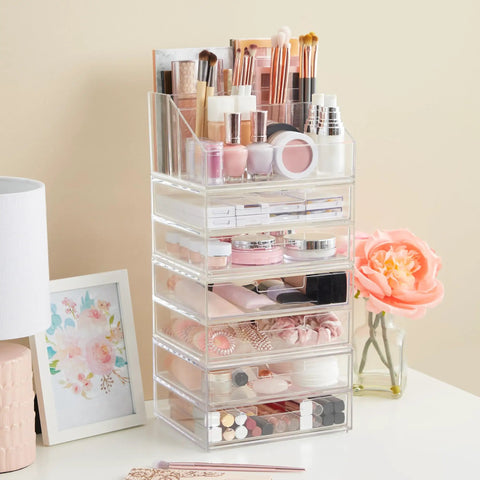 Clear Drawer Organizer With Four Wide Drawers For Office, Kitchen, Beauty, Makeup, Pens And Jewelry Storage Solution, Space Saving