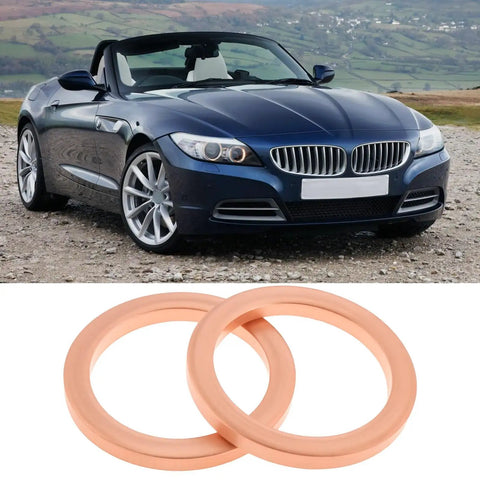10-Piece Copper Oil Drain Washer Set 12x15.5x1.5mm for leak-free seals with car in background